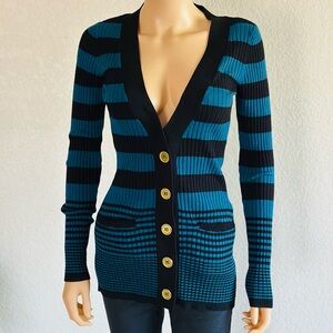 INC International Concepts Black and Blue Striped Cardigan